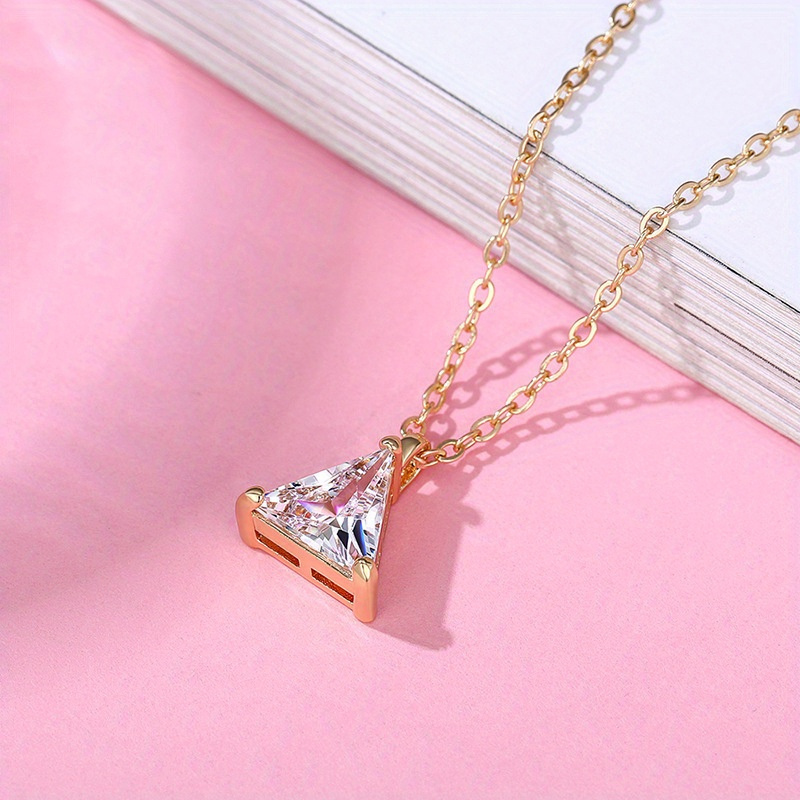 925 Sterling Silver Triangle Pendant Necklace French Classic Style